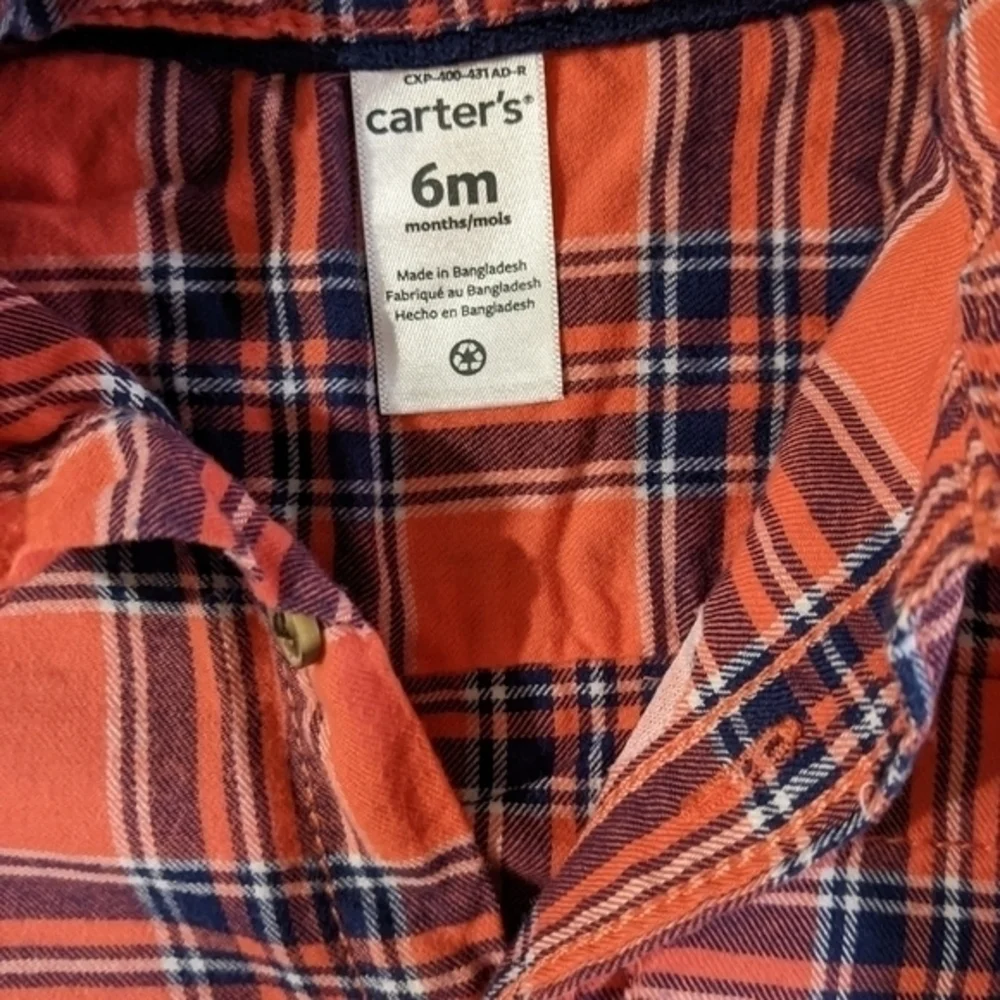 Baby boys Carter's‎ plaid button down long sleeve cotton shirt size 6 months
